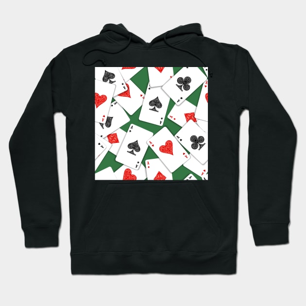 Playing Cards on Green Table Seamless Pattern Hoodie by devaleta